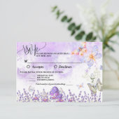 Carte de réponse papillon violet et or élégante à (Debout devant)
