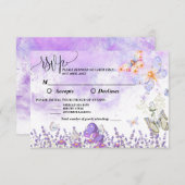 Carte de réponse papillon violet et or élégante à (Devant / Derrière)