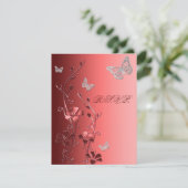 Carte de réponse Papillons Argentés Rouges (Debout devant)