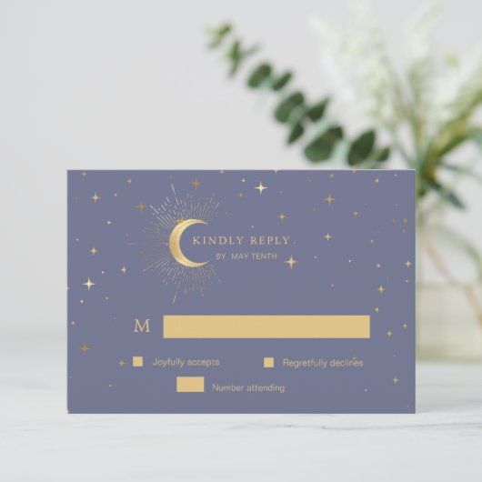 Carte de réponse Pastel Celestial Gold Moon RSVP (Debout devant)