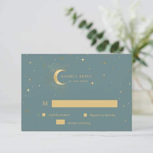 Carte de réponse Pastel Celestial Gold Moon RSVP (Debout devant)