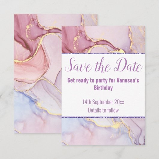 CARTE DE RÉPONSE PASTEL MARBRE PAILLETÉE ENREGISTR (Devant / Derrière)