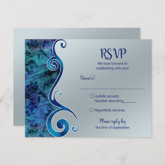 Carte de réponse personnalisable bleue et argentée (Devant / Derrière)