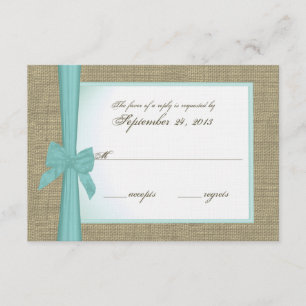 Carte de réponse personnalisée Burlap et Aqua Bow