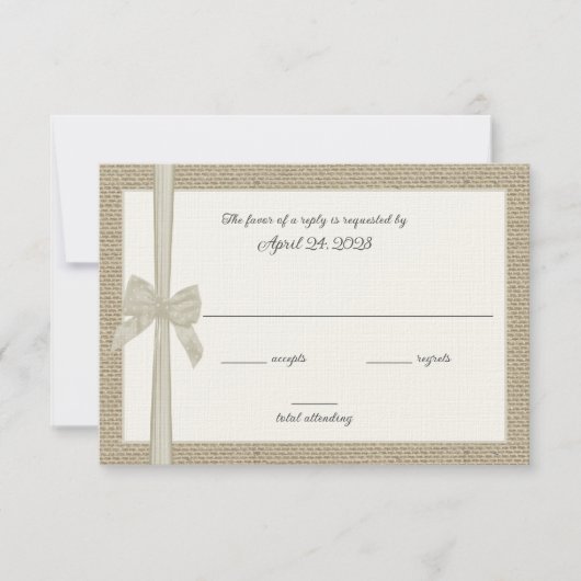 Carte de réponse personnalisée Burlap et Bow (Devant)