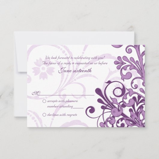Carte de réponse petite florale abstraite blanche (Devant)