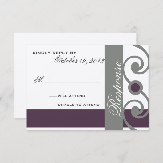 Carte de réponse Plum et gris (Devant / Derrière)