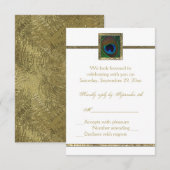 Carte de réponse plume de paon blanc et or (Devant / Derrière)