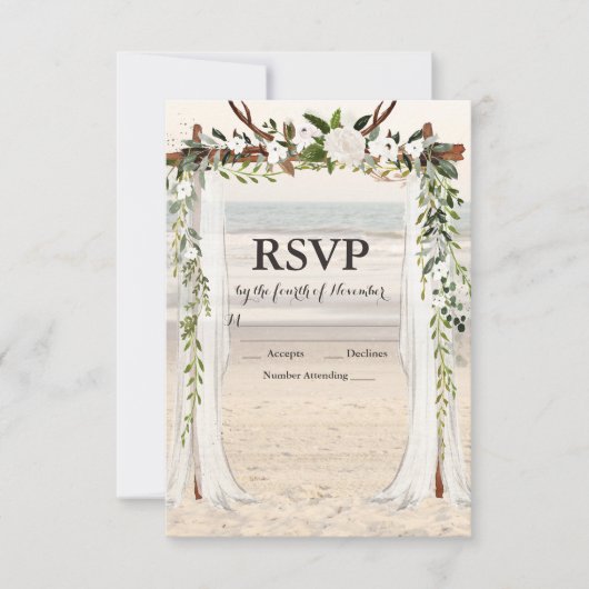 Carte de réponse pour arche de mariage sur la plag (Devant)