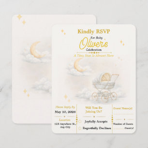 Carte de réponse pour Baby Shower Lune Neutre