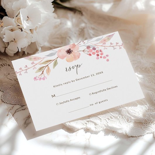 Carte de réponse pour baptême de fille rose pâle f