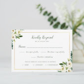 carte de réponse pour choix de repas floral blanc  (Debout devant)