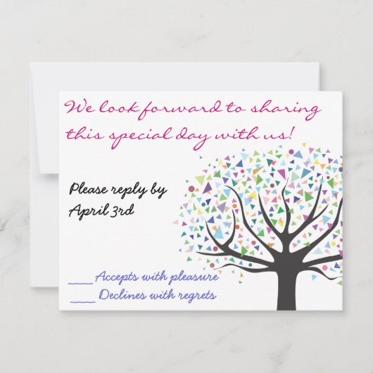 Carte de réponse pour invitation de mariage Arbre  (Devant)