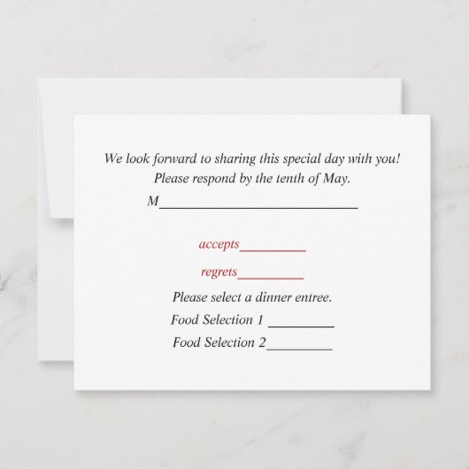 Carte de réponse pour invitations de mariage (Devant)