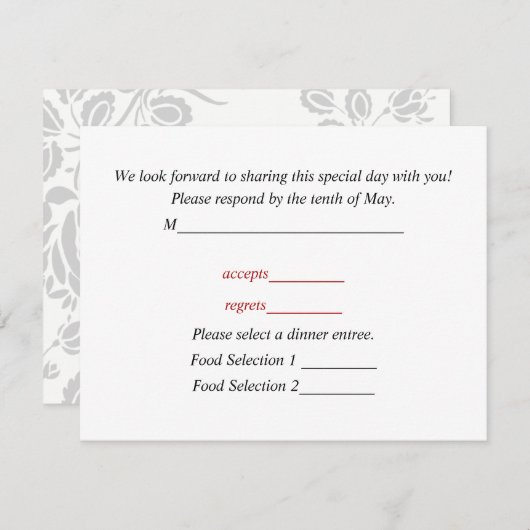 Carte de réponse pour invitations de mariage (Devant / Derrière)