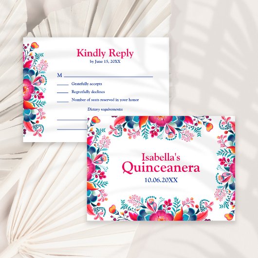 Carte de réponse pour la fête de Quinceañera flora