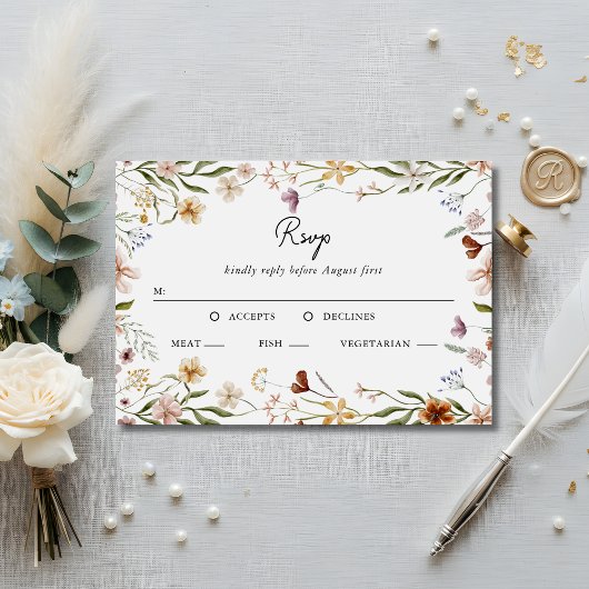 Carte de réponse pour le choix de repas de mariage