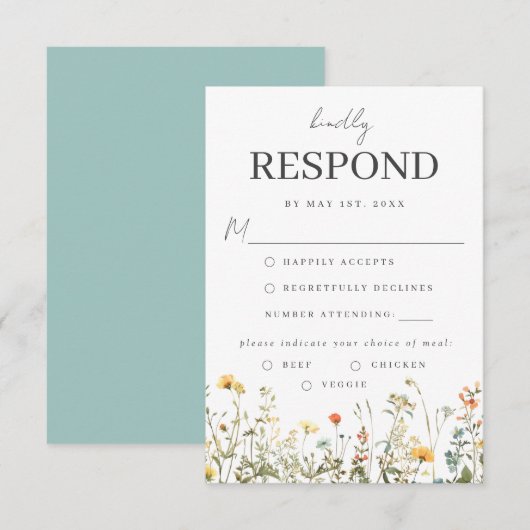 Carte de réponse pour le choix de repas Fleur sauv (Devant / Derrière)