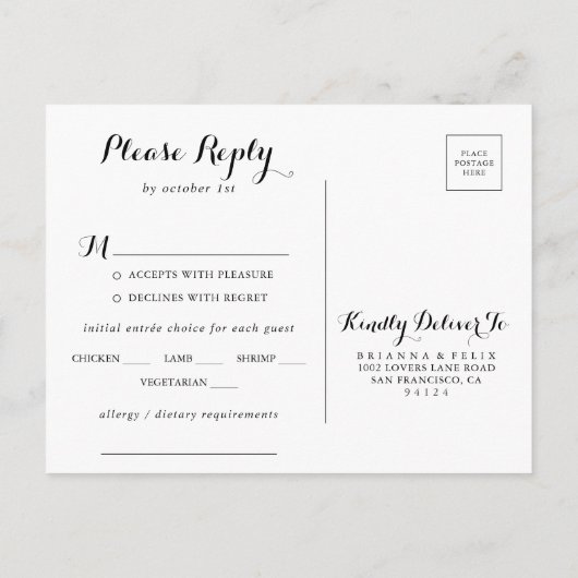 Carte de réponse pour le choix du menu avec feuill (Dos)