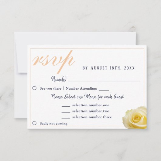 Carte de réponse pour le choix du menu de mariage (Devant)
