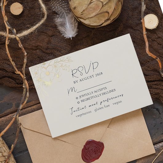 Carte de réponse pour le choix du menu de mariage