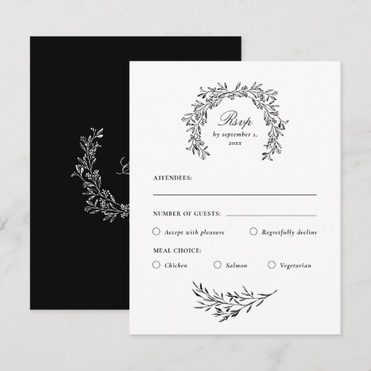 Carte de réponse pour le choix du menu noir et bla (Devant / Derrière)