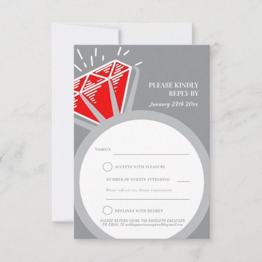 Carte de réponse pour les 40 ans de mariage rubis (Devant)