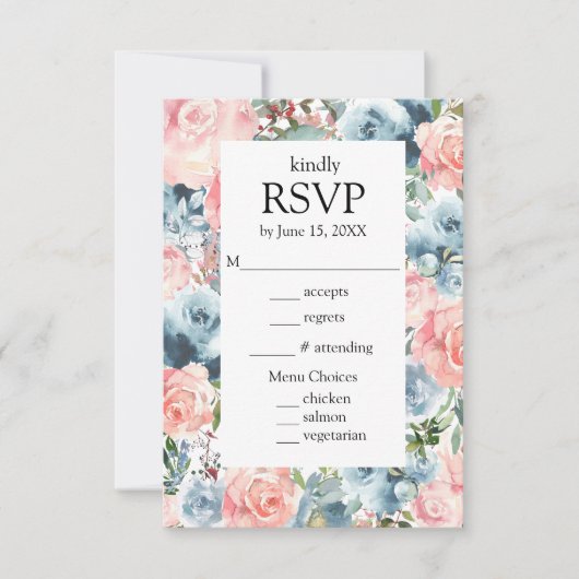Carte de réponse pour les choix de menu Roses rose (Devant)