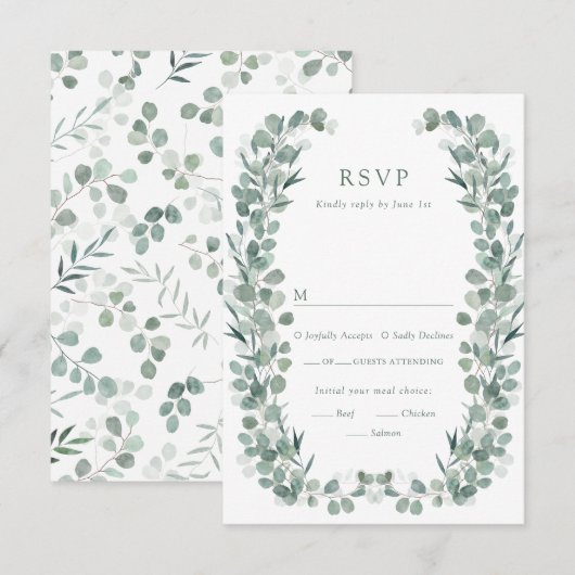 Carte de réponse pour les repas Eucalyptus (Devant / Derrière)