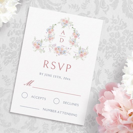 Carte de réponse pour mariage à monogramme avec ca