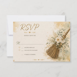 Carte de réponse pour mariage avec saut de balai
