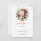 Carte de réponse pour mariage bohème florale rouge (Devant)