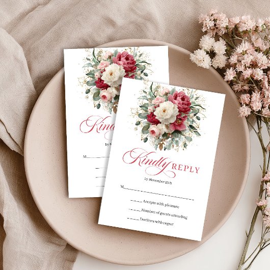 Carte de réponse pour mariage bohème florale rouge