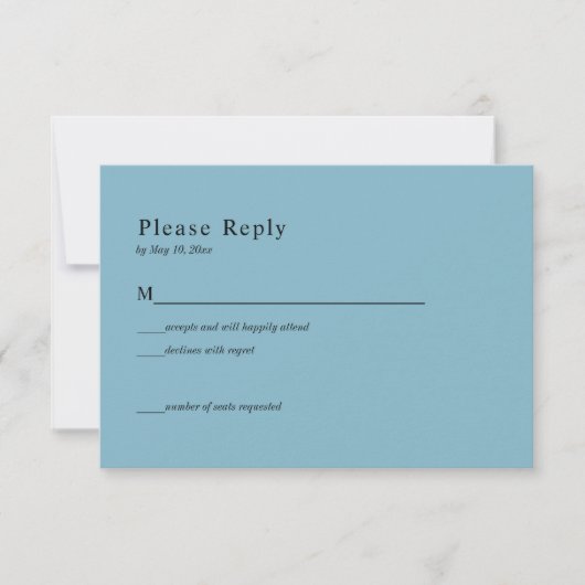 Carte de réponse pour mariage Céleste Bleu Or Noir (Devant)