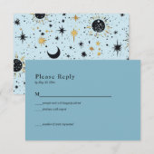 Carte de réponse pour mariage Céleste Bleu Or Noir (Devant / Derrière)