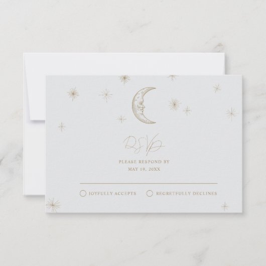 Carte de réponse pour mariage céleste étoile et lu (Devant)