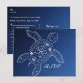 Carte de réponse pour mariage plage blanche bleue  (Devant / Derrière)