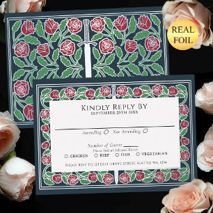 Carte de réponse pour mariage royal avec épée flor