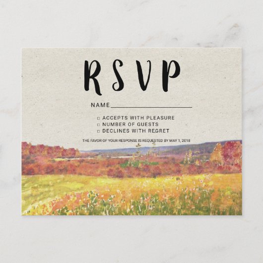 Carte de réponse pour mariage rustique d'automne (Devant)