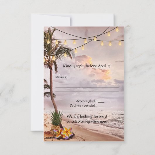 Carte de réponse pour mariage sur la plage tropica (Dos)