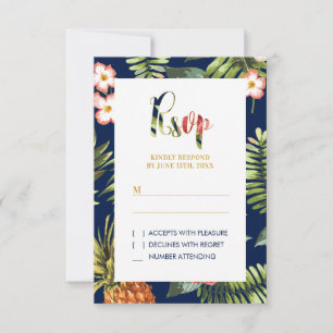 Carte de réponse pour mariage tropical d'été en or