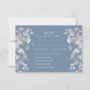 Carte de réponse pour repas à motif floral bleu