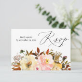 Carte de réponse pour repas avec fleurs rose et ja (Debout devant)
