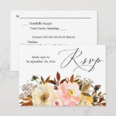 Carte de réponse pour repas avec fleurs rose et ja (Devant / Derrière)