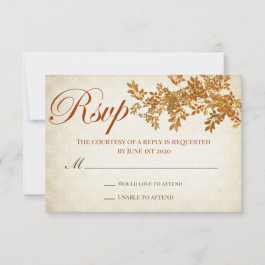 Carte de réponse pour un amour rustique d'automne (Devant)