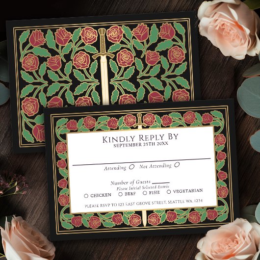 Carte de réponse pour un mariage royal avec épée f