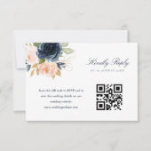 Carte de réponse QR code à fleurs rose et bleu mar (Devant)