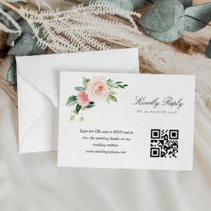 Carte de réponse QR code avec fleurs bleu marine e