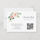 Carte de réponse QR code avec fleurs bleu marine e (Devant)