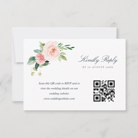 Carte de réponse QR code avec fleurs bleu marine e (Devant)